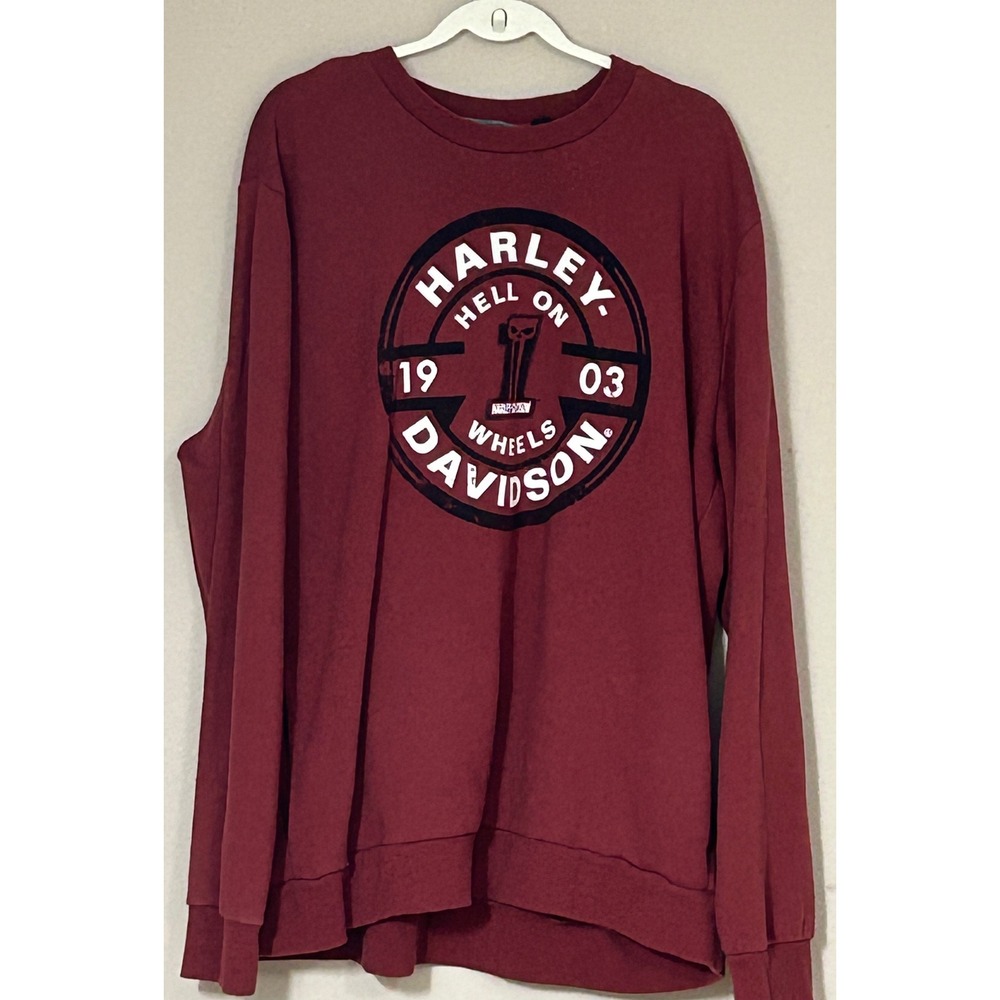 Harley-Davidson Mens 2XL Slim Burgundy Hell On Wheels Graphic Sweatshirt Red
